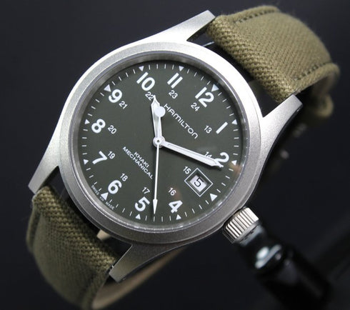 Hamilton Khaki Field Mechanical H69439363 - 38mm Stainless Steel, Green Dial, Green NATO Strap