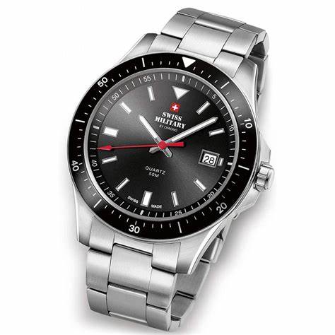 SWISS MILITARYSwiss Military SM34082 - 01 Men's Analog Quartz Watch - Stainless Steel with Black DialWATCHESEcecile