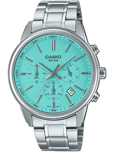 CASIO & VINTAGECasio MTP - E515D - 2A2VDF Men's Chronograph Watch - Stainless Steel, Turquoise Dial, 50M Water ResistanceWATCHESEcecile