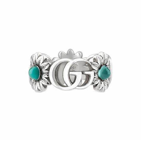 Gucci GG Marmont Sterling Silver Flower Ring – Double G & Floral Motifs