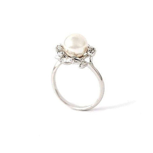 MAJORICAMajorica 16040 Women's Silver Ring with 8mm White Pearl & CZ LeavesBIJOUXEcecile