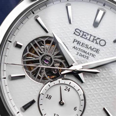 Seiko Presage SPB415J1 Reloj Automático para Hombre - 40.2mm Caja de Acero Inoxidable, Esfera Blanca Texturada, Diseño Corazón Abierto