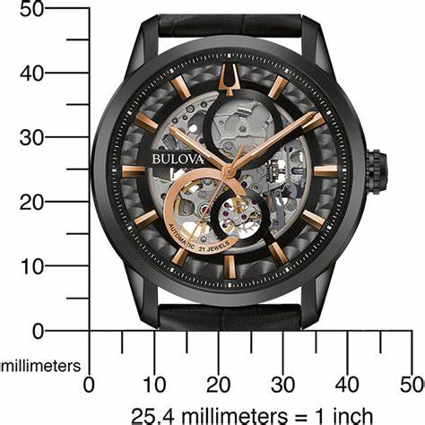 Bulova 98A283 Sutton Skelett Uhr - Schwarzer Ionenstahl, Lederband, 43mm