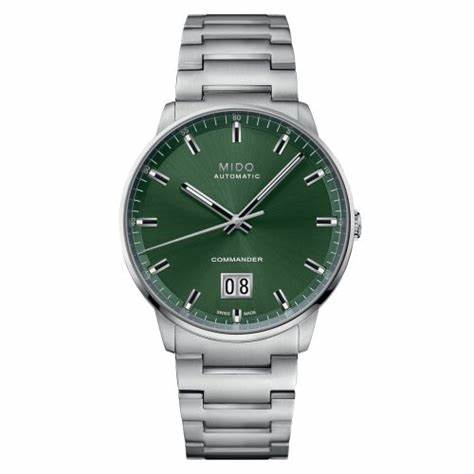 Mido Commander Big Date M021.626.11.091.00 Automatic Men's Watch – Green Dial, Stainless Steel Bracelet