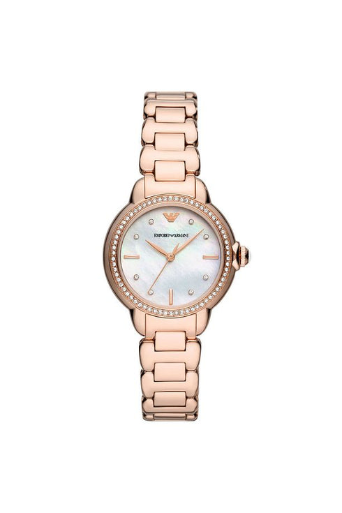 Emporio Armani AR11523 Women's Rose Gold Watch – Crystal Bezel, MOP Dial
