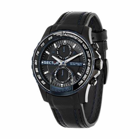 Sector S-99 Jorge Lorenzo R3251577003 Men's Quartz Multifunction Watch - 45mm Black Dial, Black Leather Strap