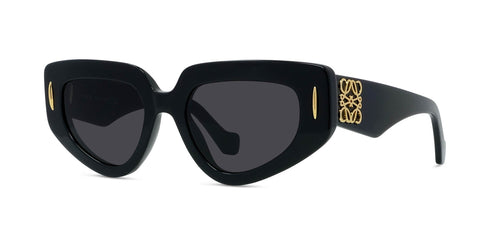 LOEWELoewe Anagram LW40160I 51 mm Cat - Eye Sunglasses – Black Acetate Frame, Grey Lens, Gold Anagram DetailEYEWEAREcecile