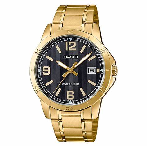 CASIO & VINTAGECasio MTP - V004G - 1BUDF Men's Gold - Tone Analog Watch – Black DialWATCHESEcecile