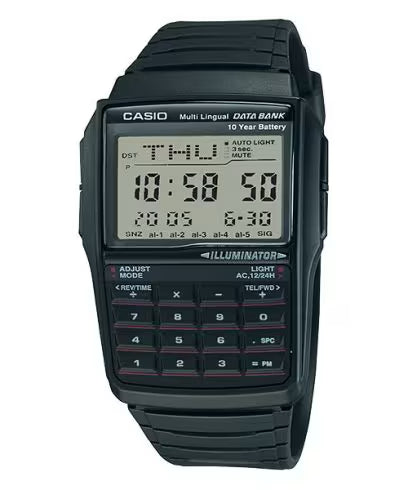 Casio Databank DBC‑32‑1ACB Unisex Digital Calculator Watch – Black Resin, 50×37 mm