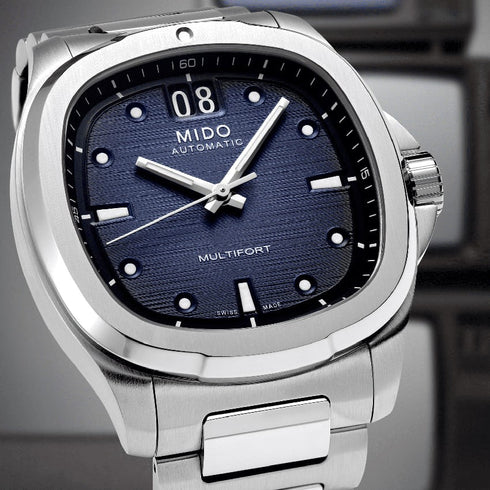 Mido Multifort TV Big Date M049.526.11.041.00 Montre automatique pour hommes - Cadran bleu, bracelet en acier inoxydable