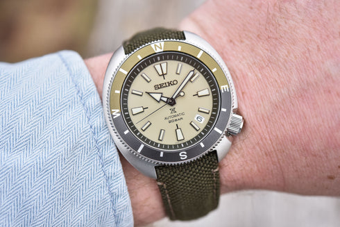 Seiko Prospex SRPG13K1 Reloj automático hombre - Esfera beige, correa tela verde