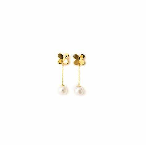 Majorica 16593.01.1.000.010.1 Earrings – 925 Silver, 10mm White Pearl, Gold-Plated Clover Design