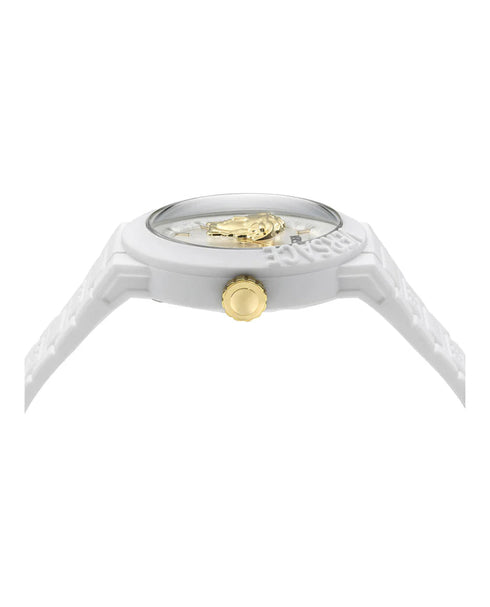 Versace V-Pop VEEFA0324 Men’s White Silicone Watch – Gold Medusa, 43mm