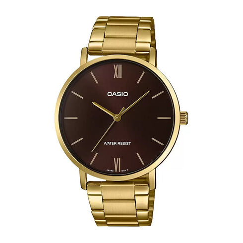 CASIO & VINTAGECasio MTP - VT01G - 5BUDF Men's Watch – Gold Tone, Brown Dial, 40mmWATCHESEcecile