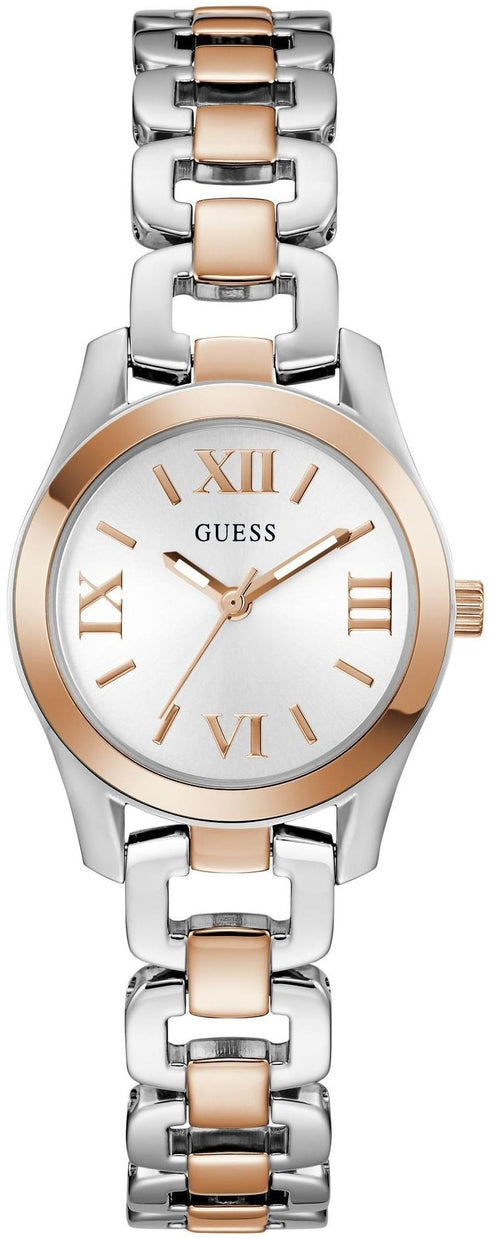 Guess GW0927L5 Ladies Two-Tone 28mm Quartz Watch – White Dial, Recycled Steel
