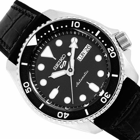 Seiko 5 Sports SRPD55K2 Herren-Automatikuhr - Schwarzes Zifferblatt, Silikonarmband