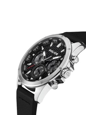 Police Malawi PEWJF2204101 Men’s Multifunction Watch – Black Leather, 45 mm