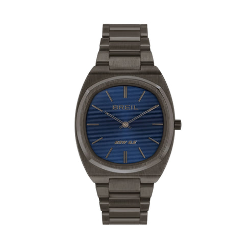Breil BSW6.5 TW2062 Men's Ultra-Slim Quartz Watch - 38mm Gunmetal Stainless Steel Case, Blue Striped Dial
