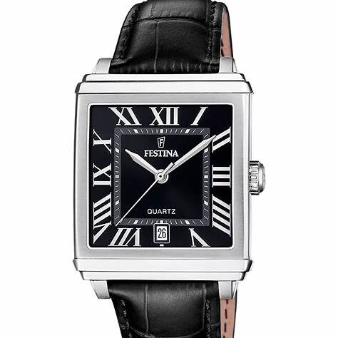 FESTINAFestina Classic F20681/3 Men's Rectangular Watch - Stainless Steel Case, Black Dial, Black Leather StrapWATCHESEcecile