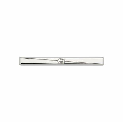Barre de cravate Gucci Tag Diagonal Interlocking G en argent sterling - YBF774034001