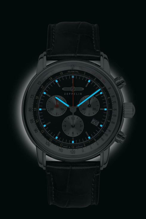 ZEPPELINZeppelin LZ14 Marine Chronograph 8888 - 2 Men's Watch - Black Dial, Black Leather StrapWATCHESEcecile