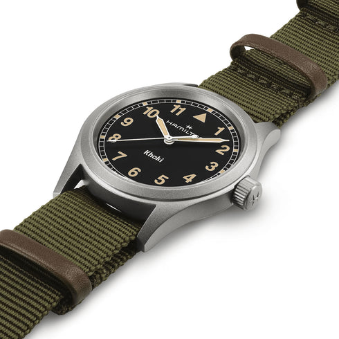 HAMILTONHamilton Khaki Field Quartz H69401930 - 38mm Stainless Steel, Black Dial, Green NATO StrapWATCHESEcecile