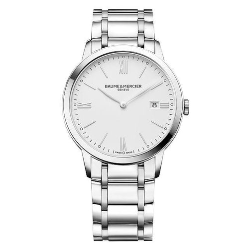 BAUME&MERCIERBaume & Mercier Classima MOA10354 Men's Quartz Watch - 40mm Stainless Steel Case, White Dial, Roman Numerals, Date Display, Stainless Steel BraceletWATCHESEcecile