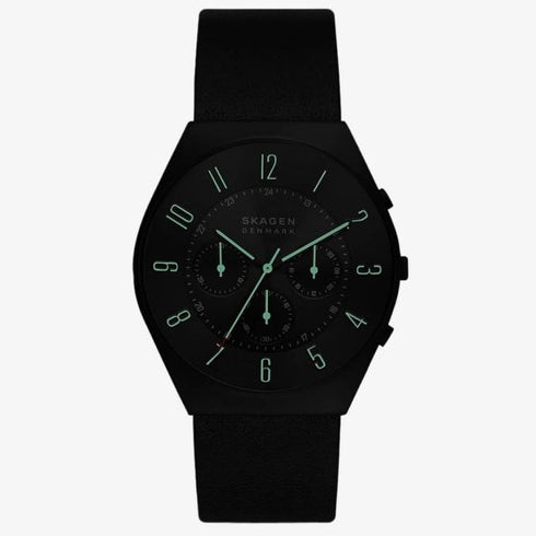 Skagen Danimarca SKW6843 Cronografo Grenen - Quadrante nero 42 mm, cinturino in pelle, quarzo