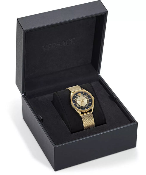 Versace VE8A00424 V-Circle Women’s Quartz Watch – Gold PVD, Black Dial, 36 mm