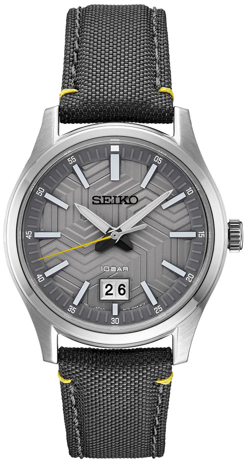 SEIKOSeiko SUR543P1 Men's Quartz Watch - Gray Dial, Date Display, Nylon StrapWATCHESEcecile