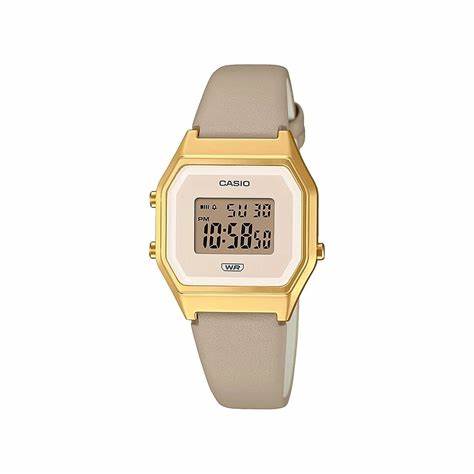 Casio LA680WEGL-5EF Reloj Digital Vintage - Esfera topo, correa de malla de acero inoxidable dorada