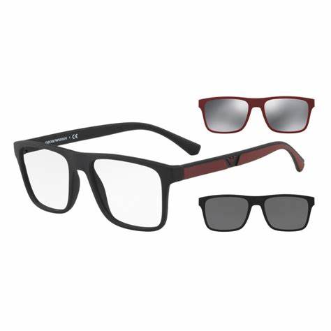 Emporio Armani EA4115 5042-1W 54 Men's Eyeglasses - Matte Black Frame with Interchangeable Clip-On Lenses