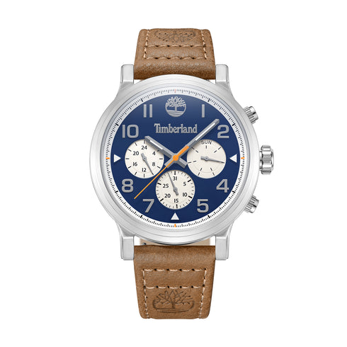 TIMBERLANDTimberland Pancher TDWGF0028904 Men's 46mm Blue Dial Quartz Watch – Brown Leather StrapWATCHESEcecile