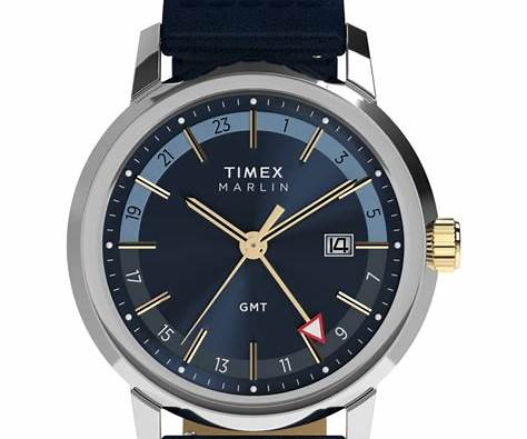 Timex TW2Y47900 Men’s Marlin GMT 40mm Blue Dial Leather Strap Watch