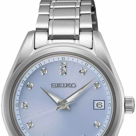 SEIKOSeiko Women's Quartz Watch SUR581P1 - 32mm Stainless Steel Case, Light Blue Dial with Diamond Hour Markers, Sapphire CrystalWATCHESEcecile