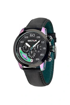 Sector No Limits Racing Series 850 R3251575009 Men's Quartz Watch - 45mm Black Dial, Black Leather Strap