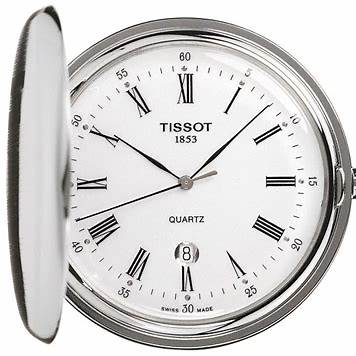 Tissot Savonnette Reloj de Bolsillo T836.553.13 - 48.5mm Caja Plateada, Esfera Blanca