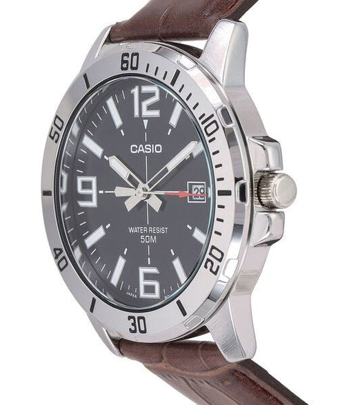 CASIO & VINTAGECasio MTP - VD01L - 1BVUDF Men's Watch – Black Dial, Brown Leather Strap, 50M Water ResistanceWATCHESEcecile