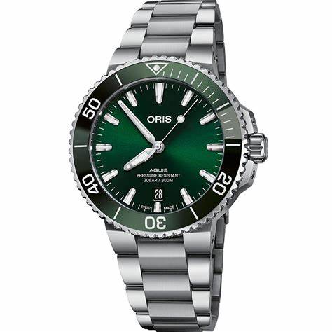 Montre homme Oris Aquis Date Relief 01 733 7730 4153-07 8 24 05PEB - Cadran vert, boîte en acier, mouvement automatique