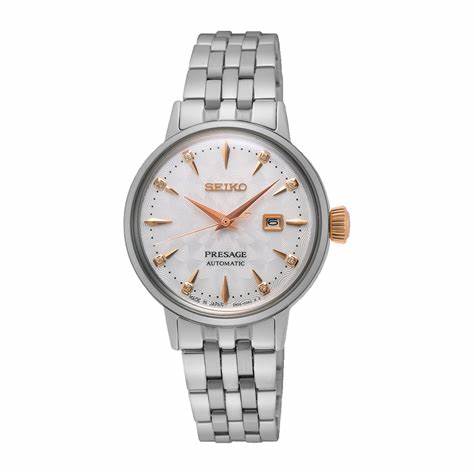 Seiko Presage SRE009J1 Reloj automático de mujer - Esfera blanca, brazalete acero