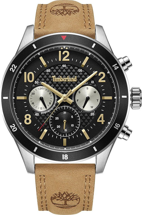 TIMBERLANDTimberland Hooksett TDWGF2201002 Men's 46mm Black Dial Quartz Watch, Brown Leather StrapWATCHESEcecile