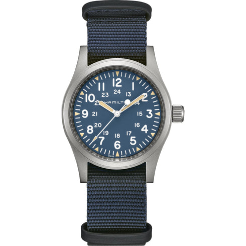 Hamilton Khaki Field Mechanical H69439940 - 38mm Stainless Steel, Blue Dial, Blue NATO Strap