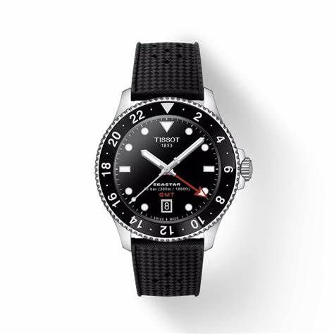 Tissot Seastar 1000 Quartz GMT T120.852.17.051.00 - Esfera negra, correa de caucho negra