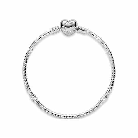 Pandora Moments 590719-19 Women's Bracelet - Sterling Silver Snake Chain with Heart Clasp, 19cm