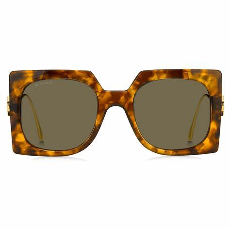 Etro 0026/S EPZ-QT Women's Square Sunglasses - Yellow Havana Frame, Green Lenses