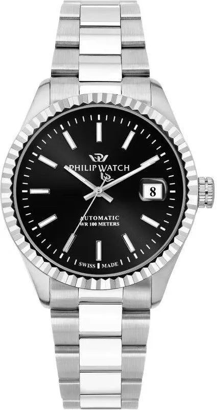 Philip Watch R8223597029 Caribe Herrenuhr - 39 mm, schwarzes Zifferblatt, Automatik, Stahlarmband