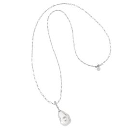 Majorica 14062.01.2.000.010.1 Necklace – 925 Silver, 38mm White Baroque Pearl, Rhodium Finish