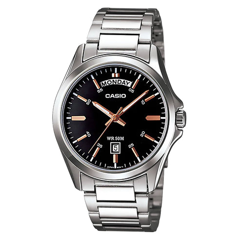CASIO & VINTAGECasio MTP - 1370D - 1A2VDF Men's Watch – 39.8mm Stainless Steel, Black Dial, Day - Date DisplayWATCHESEcecile