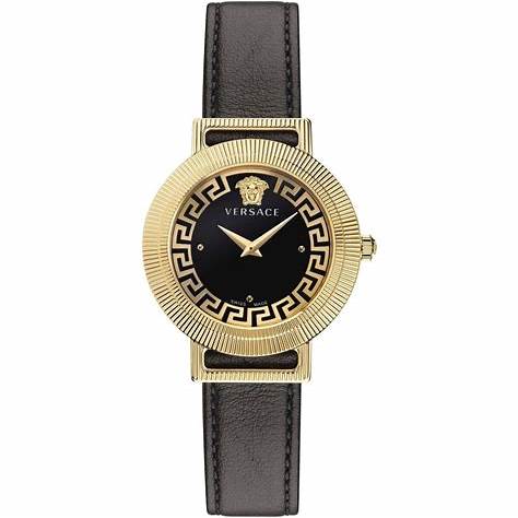 Versace Greca Chic VE3D00322 Women's Watch - Gold-Tone Stainless Steel, Black Dial, 36mm
