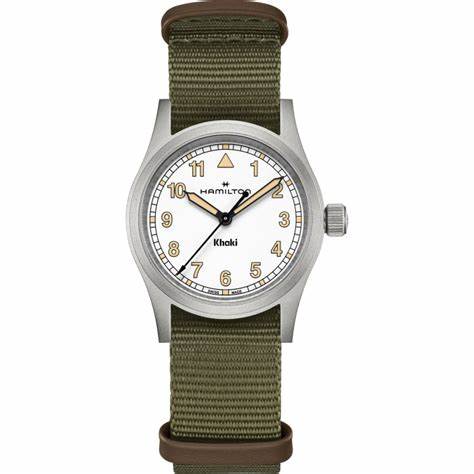 Hamilton Khaki Field Quartz H69301910 - 33mm Stainless Steel, White Dial, Green NATO Strap